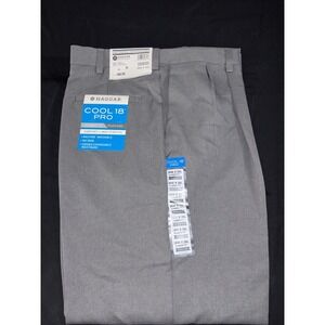 Haggar Cool 18 Pro Pants Mens 36x320Gray Classic Fit Stretch Wrinkle Free